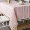 Tovaglia natalizia nordica Rosa Hollow ricamato Jacquard a righe Rettangolo panno Cotone Lino Copertura da pranzo Decor 210626