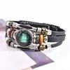 Multilayer Lederen Button Punk Bedelarmband Paar Nacht Lichtgevende Glas Zodiac Tekens Gesp Geweven Kralen Armbanden Twaalf Constellation