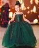 2021 Koyu Yeşil Dantel Çiçek Kız Elbise Balo Tül Backless Lilttle Çocuklar Doğum Günü Pageant Weddding Gowns ZJ001