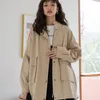 Women's Jackets Basic Women Zip-up Arrival Tooling Outwear Teens Hong Kong Style Button Retro Solid All-match Long Sleeve Coat Mujer