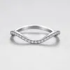 925 Sterling Silver Ring Thumb Wave med Clear CZ Cubic Zirconia Crystals High Polished Band för kvinnor