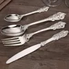 Dinnerware Sets 4-24pcs Luxury Wedding Silverware Set Silver Plated Dinner Knife Fork Spoon Teaspoon Retro Cutlery Kitchen TablewareDinnerwa