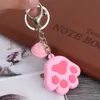 1 sztuk Brelok Kreatywny Cute Dog Cat Paw 3D Cartoon Animal Miękkie Silikonowe Akcesoria Samochodowe Torebka Decor Biżuteria Prezent Key Ring