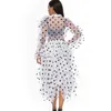 High Street Fashion Designer Runway Suit Set Kvinnors Ruffle Dot Print Blouse Toppar Asymmetrisk Skirt 210521