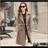 Blandningar Ytherwear Coats Kläder Kläder Drop Leverans 2021 Ull Kvinna Vinter Mode Lång Outwear Woolen Slim Coat Suit-Dress Parka Overco