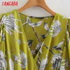 タンガダ秋のファッション女性花プリントシャツドレスvネックオフィスレディースボタンMidi Dress 2W152 210609