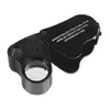 Deri Kılıf 30X 60X Mikroskop Taşınabilir Işıklı LED Işıklı Takı Büyüteç El Çift Lens Göz Büyüteç Büyüteç Gözlük 9889 9889h