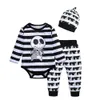 Mudkingdom Baby Boys-Girls Pagliaccetti Abiti Autunno Vestiti di Halloween Scheletro Cappelli a righe 3 pezzi Pantaloni lunghi Set 210615