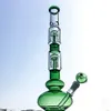 16 Inch 4mm Thick Hookahs Double Tree Percolator Glass Bongs Ice Catcher Oil Dab Rigs Diffused Downstem Colored Glass Beaker Water Pipes 18mm Female Joint With Bowl