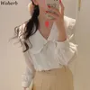 Camisa Mulheres Mola Blusas Vintage Ruffled Peter Pan Collar Branco Coreano Coreano Elegante Tops Moda Blusas Mujer 4i368 210519