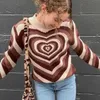 Heart Wave Sweater Women Pullovers Knitted Y2K Aesthetic Striped Knitwear Lady Vintage Streetwear Autumn Slim Goth Style Tops X0721