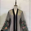 Plus Size Long Shirt Women Kimono Mujer Floral Embroidery Chiffon Mesh Blouse Cardigan Clothing Ropa Vetement Robe Chemise Femme 210323