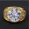 Cluster Rings Vintage Dubai Men's 10K Gold 15ct Big White Sapphire CZ Claw Ring For Men LUXURY WEDDING JEWELRY Size 8/9/10/11/12