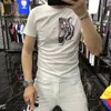 New Men's T-Shirts Rhinestones Designer Tiger's Head Printing Hip Hop Street Short Sleeve Plus Size Streetwear O-Neck Male Top Clothing Blue Red Black White M-4XL