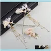 Hårsmycken Jewelyhair Clips Barrettes Simple Super Fairy Fashion Women Pins Flower Tassel Step Shake Comb Set Antique Wedding AE