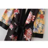Femmes Fleur Imprimer Kimono Cardigan Blouse Bandage D'été Vacances Plage Cover Up Boho Long Lâche Chemises Décontractées Robe avec Ceinture 210326