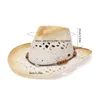 Chapéus solar casuais de verão para mulheres Fashion Beach Praw Straw Hat Hat Hollow Cinturão Branco Visor Caps Wide Brim Elob22