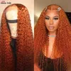 Ishow 14-40INCH HD Genomskinlig spetsfront peruk Human Hair Wigs 13x4 13x6 5x5 4x4 Orange Ginger 350 # Rett lockigt vatten Löst djupt kroppshuvudband Wig Bangs för kvinnor