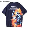 T-shirts Chemises Harajuku Feu Flamme Renards À Manches Courtes T-shirts Hip Hop Casual Coton Streetwear Mode Lâche Tops 210602