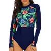 Women One Piece Rash Guard Swimsuit Long Sleeve Half Zipper Wetsuit Top UV Sun Protect Surf Bathing Suit Swimwear UPF 50+