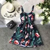 Summer Printed Spaghetti Strap Dress Floral Vest Cyber Celebrity A-line Slim Beach Short with Chest Pad ML830 210506