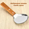 Spoons Large Stainless Steel Spoon With Redwood Handle Rice Soup Tableware Coffee Beans Tofu Scoop Ice Kitchen Accessories