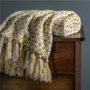 Sofa blanket knitting Nordic Shawl Fringe wool blanket lattice woven bed end blanket