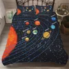 Cartoon Système Solaire Housse de Couette Ensemble Galaxy Planets Literie Doux Microfibre Simple Double Lit Ensembles Taie D'oreiller Fond Noir 210319