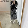 MATAKAWA Elegante abito lungo da donna Corea Chic Retro girocollo con stampa leopardata Robe Femme Lace Up Full Maxi Abiti 210513