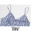 TRAF Women Fashion Floral Print Cropped Tank Tops Vintage Backless Taille Side Zipper Dunne riemen Vrouwelijke Camis Mujer 210625