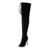 Shoes Women Thigh High Boots Long Western Boots 2021 Spring Summer Boots Peep Toe High Heels Sexy Cross-tired Black Summer Shoes Y0914