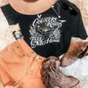 Boho inspirerad grafisk tee svart t -shirt för kvinnor avslappnad sommarstopp boho t -shirt tryck t -shirt kvinnlig toppkvinna tshirts 210317