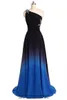 Sexy One Shoulder Ombre Lange avond Prom Dresses Chiffon Een lijn Plus Size Vloer-lengte Formele Partijjurk BM05