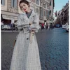 Herbst Winter Plaid Tweed Lange Mäntel Jacken Frauen Lace-up Gürtel Elegante Koreanische Damen Mode Outwear 210513