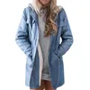 Women's Hooded Jackets Plush Coat Casual Long Sleeve Denim Jacket Long Jean Outwear Overcoat Feminine Coat 210712