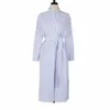 Femmes robes printemps dames élégant décontracté chemise rayée simple Breated grande taille ample longueur moyenne 8777 50 210508