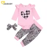 3-24M Valentinstag Leopard geboren Säugling Baby Mädchen Kleidung Set Herz Print Strampler Hosen Frühling Outfits 210515