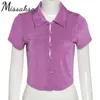 Missakso Summer Sexy Purple Crop Top Y2K Button Women Basic Casual Fashion Short Sleeve T Shirts Party Streetwear 210625