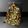 Luxury high quality graphic print punk style silky casual long-sleeved shirt spring youth men's slim yellow large size 210626