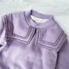 Estilo coreano bebê menina lapela camada dupla camisola outono inverno crianças mornas fleece engrossar casual tops pullover 210615