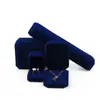 Fyrkantig form sammet smycken förpackning hållare blå färglåda för pendell halsband armband ringar örhänge lådor display dekor