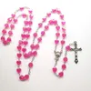 Pendant Necklaces Religious Catholic Rosary Necklace Rose Red Heart Bead Chain Crucifix Cross Virgin Mary Our Lady Confirmation Gifts Pray J