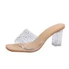 Terlik Yüksek topuklu Ayakkabı Lady Rahat Jöle Slaytlar Kare Topuk Terlikler Kadınlar Lüks Şeffaf Yaz Bloğu Glitter 2021 Rubbe