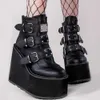 2021 Punk Marke Neue Ins Heiße Plattform High Heels Gothic Stil Vampire Wedges Schuhe Cosplay Mode Motorräder Stiefeletten Frauen y0914