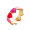 Coréen mode doux bonbon couleur bande dessinée filles rose rouge émailé amour coeur universel taille doigt bague femme femme bijoux en gros