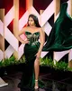 Emerald Green African Prom Party Jurken Sexy Slit Sweetheart Arabisch ASO EBI Velvet Plus Size Avond Occasion Town Slijtage