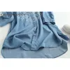 Geborduurde Denim Shirt Jurk Blauw Losse Lente Lange Mouw Zomer Werk Offeur Lady Vestidos Katoen 210604
