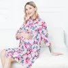 출산 수면 라운지 옷 임신 여성 나이트 가운 꽃 인쇄 가운 잠옷 의류