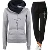 Mode Femmes Survêtement Hiver 2 Pièce Ensemble Pull À Capuche Sportspant Sweat Pantalon Costume Femme À Capuche Ensemble Chandal Mujer 211126