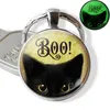 Halloween lichtgevende kat sleutelhanger sleutelhanger gloeien in de donkere kat met pompoen kunst foto glas sleutelhanger sleutelholder giften G1019